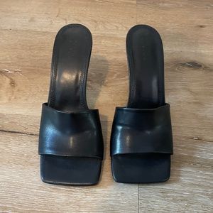 ASOS black leather heeled mule